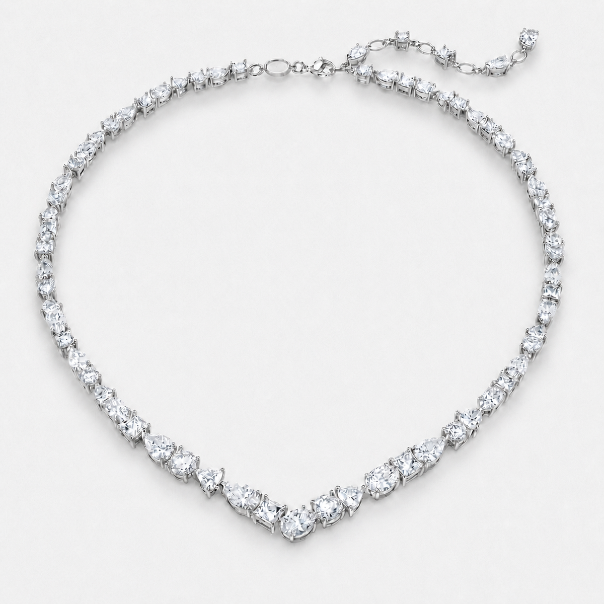 Mixed-Cut Crystal V Necklace - Silver