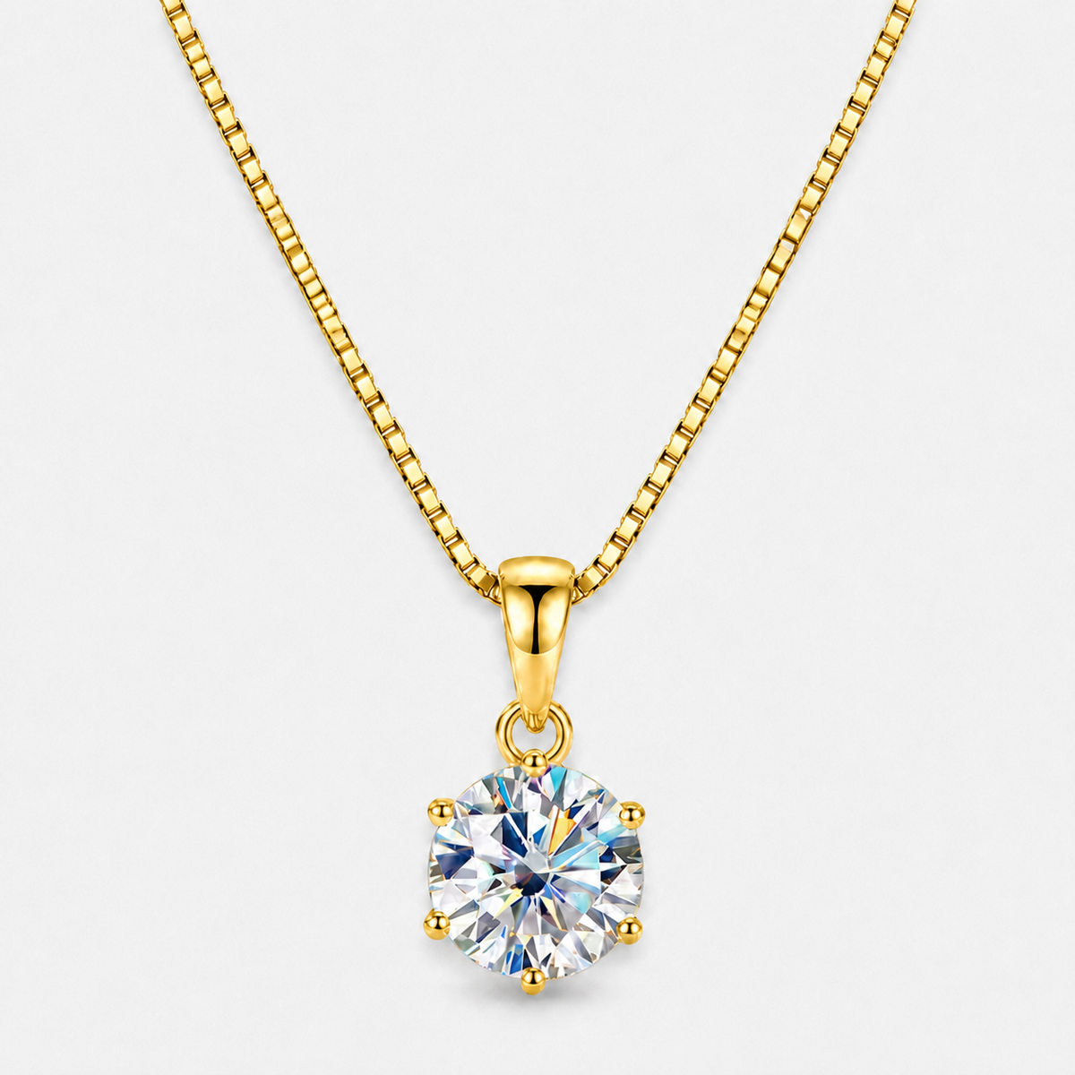 Moissanite Solitaire Pendant Necklace - 40-45cm / Gold