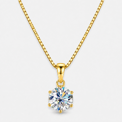 Moissanite Solitaire Pendant Necklace - 40-45cm / Gold