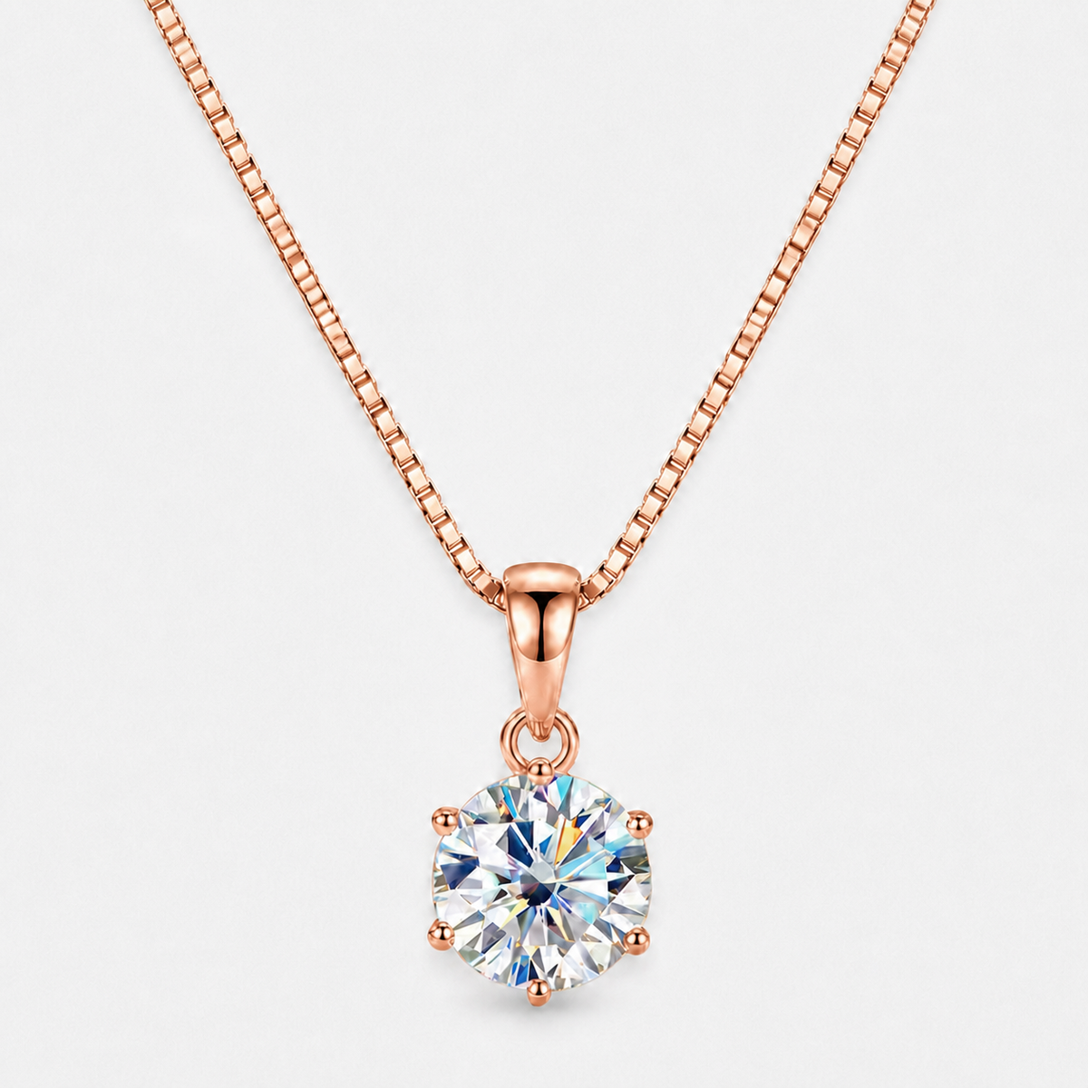 Moissanite Solitaire Pendant Necklace - 40-45cm / Rose Gold