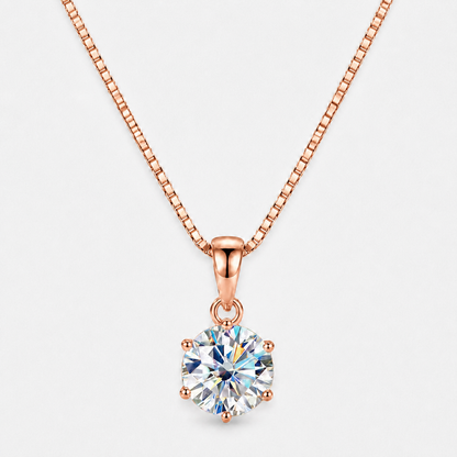 Moissanite Solitaire Pendant Necklace - 40-45cm / Rose Gold
