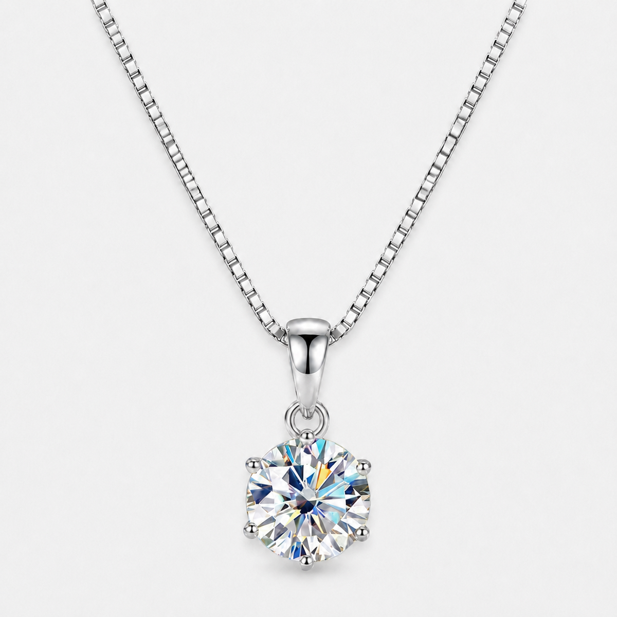 Moissanite Solitaire Pendant Necklace - 40-45cm / Silver