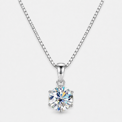 Moissanite Solitaire Pendant Necklace - 40-45cm / Silver