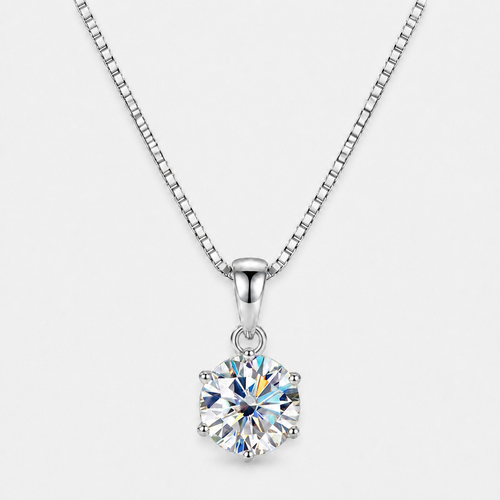 Moissanite Solitaire Pendant Necklace - 40-45cm / Silver