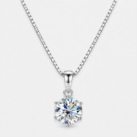 Moissanite Solitaire Pendant Necklace - 40-45cm / Silver