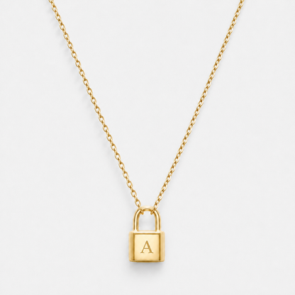 Padlock Initial Letter Necklace - 18k Gold Vermeil / A