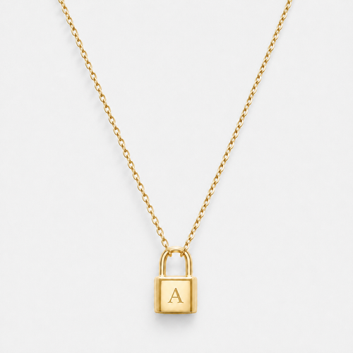 Padlock Initial Letter Necklace - 18k Gold Vermeil / A