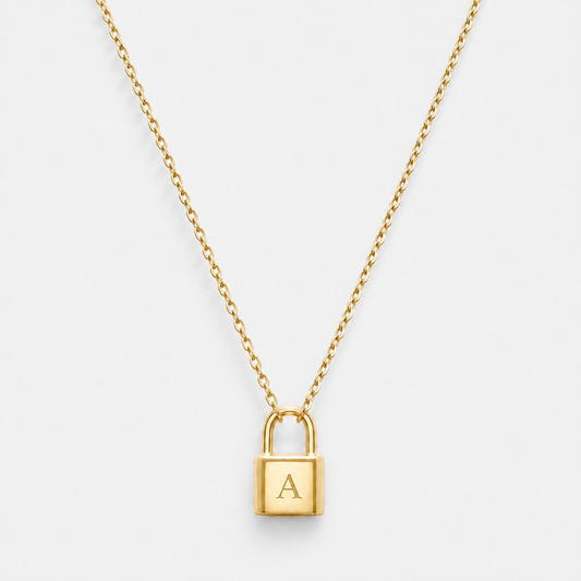 Padlock Initial Letter Necklace - 18k Gold Vermeil / A