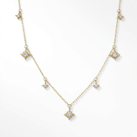 Crystal star pendant necklace, elegant gold dainty design