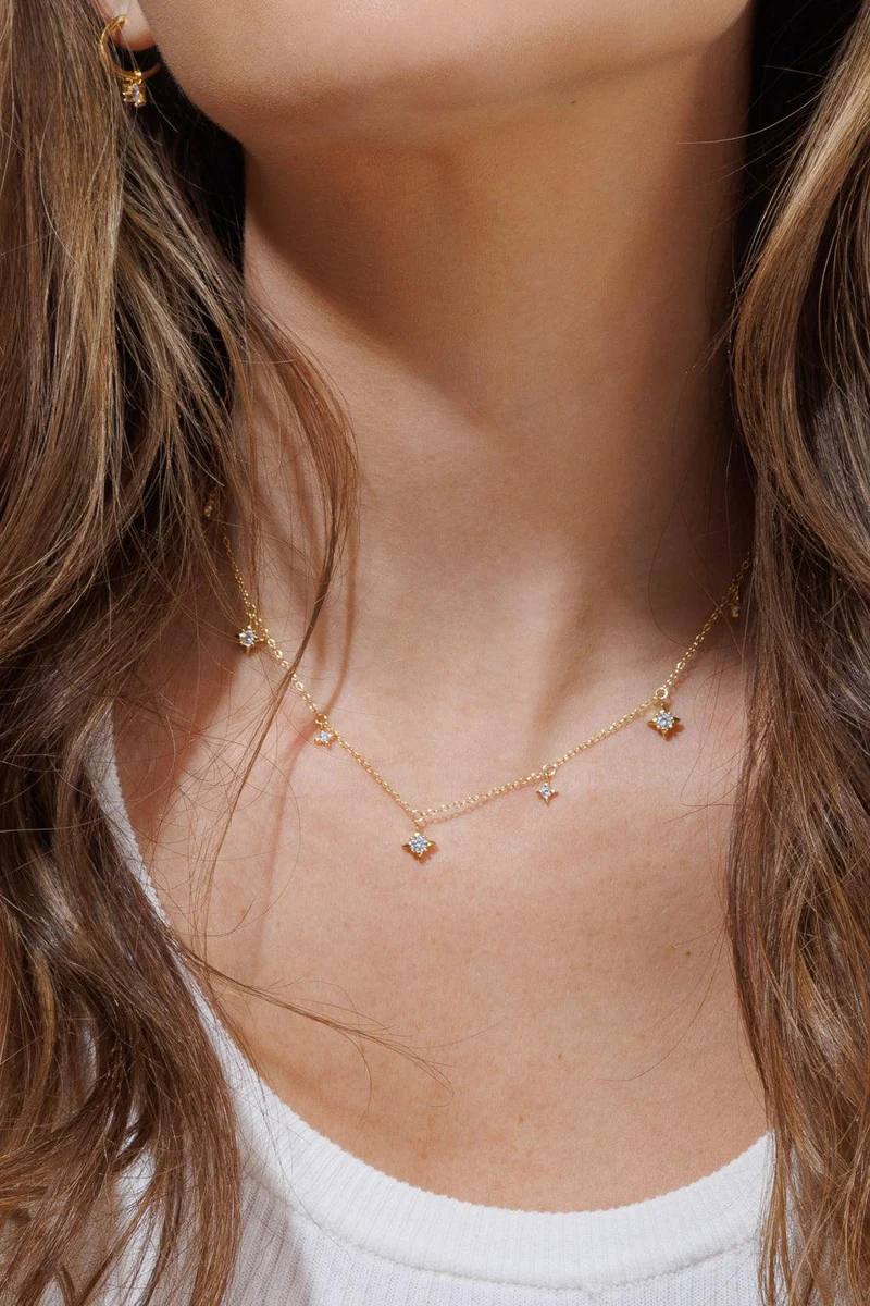 Close-up of gold crystal star pendant – Vessaly