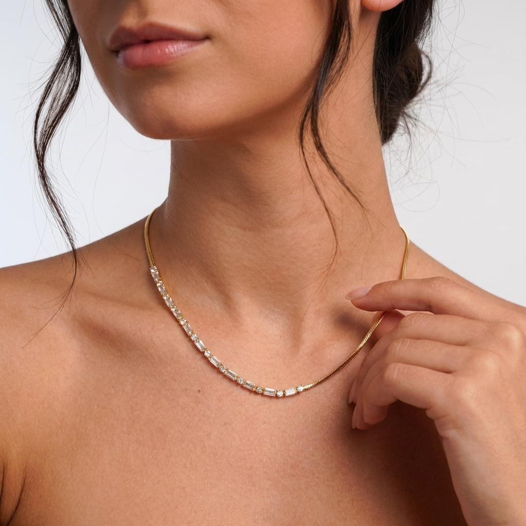 Half tennis necklace with a row of crystals – Vessaly