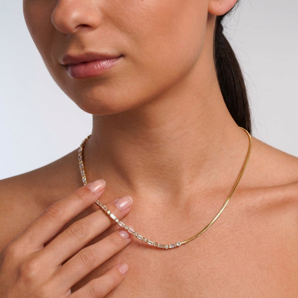Waterproof half tennis crystal necklace – Vessaly