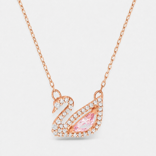 Rose Gold-Plated Pink Swan Pendant Necklace - Pink / Gold-plated Brass