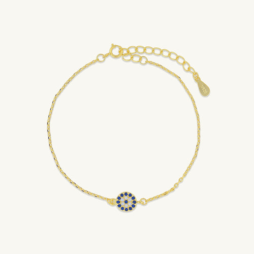 Round evil eye pave bracelet in gold finish