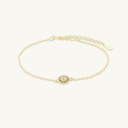 Gold pave evil eye bracelet, symbolic design