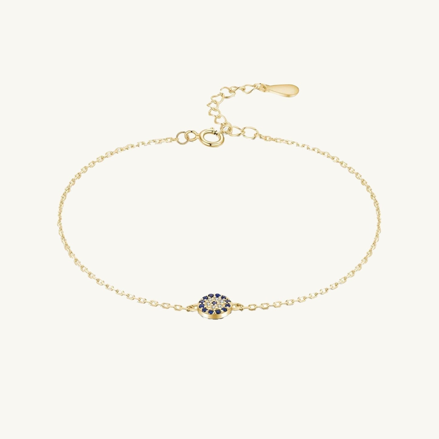 Round evil eye pave bracelet, side angle view