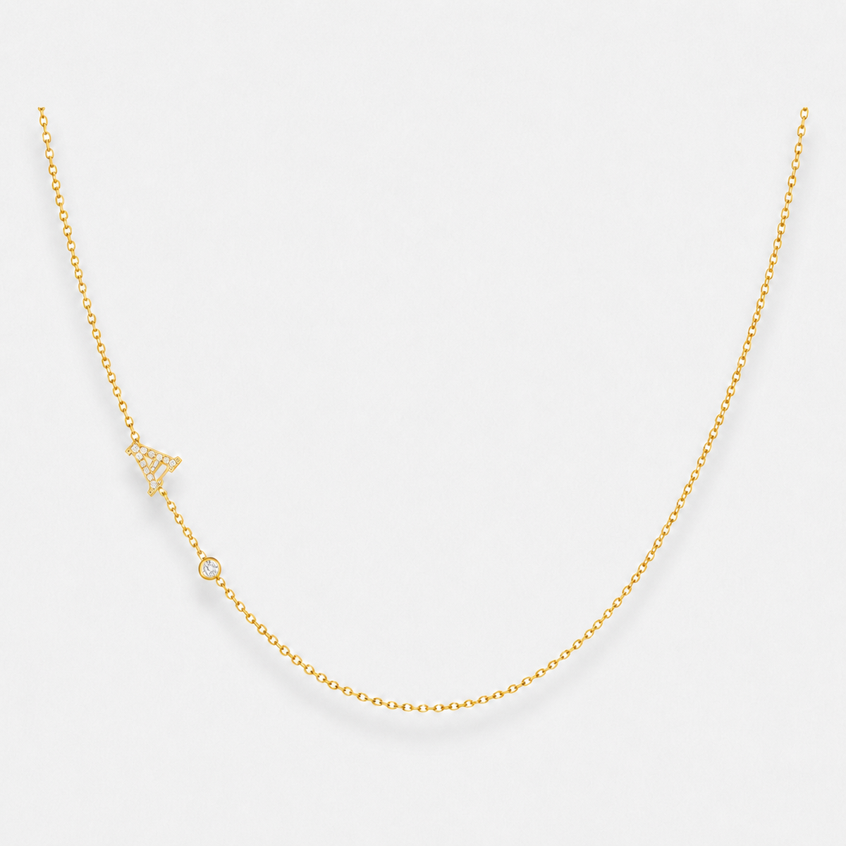 Sideways Pavé Initial Letter Necklace - 18k Gold Vermeil / A
