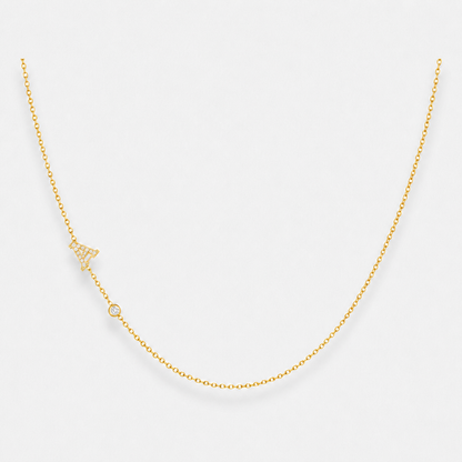 Sideways Pavé Initial Letter Necklace - 18k Gold Vermeil / A