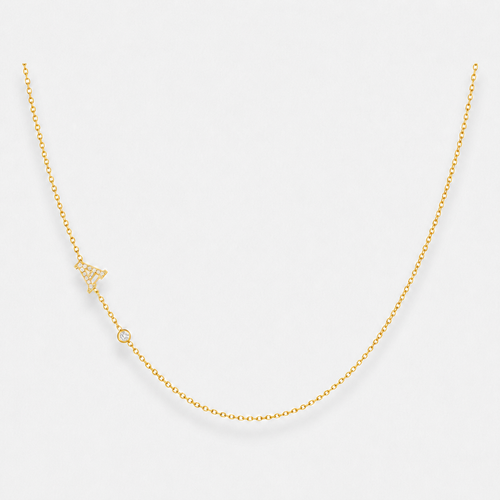 Sideways Pavé Initial Letter Necklace - 18k Gold Vermeil / A