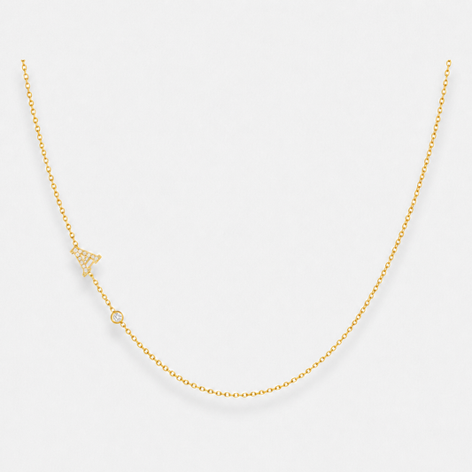 Sideways Pavé Initial Letter Necklace - 18k Gold Vermeil / A
