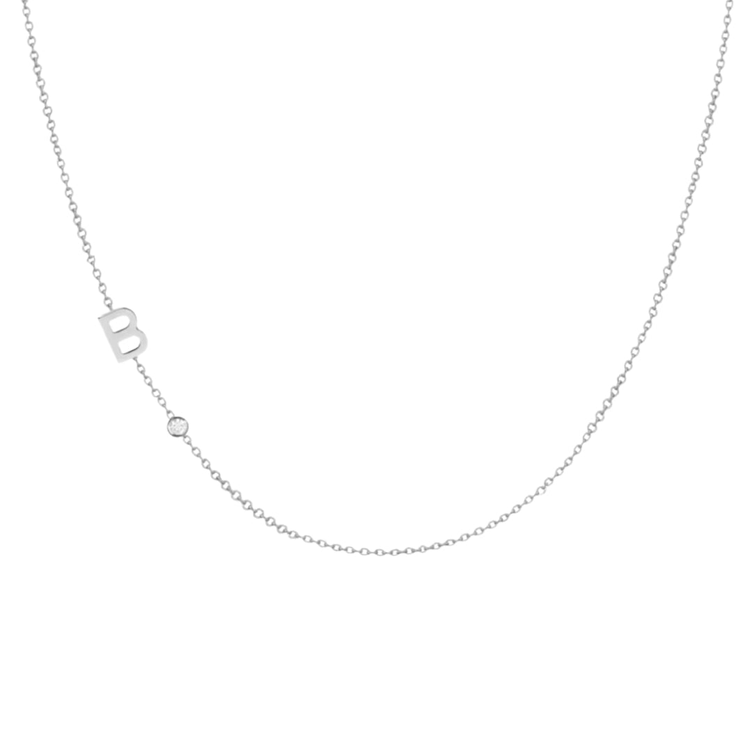 Pavé initial necklace alternative angle showing extender chain
