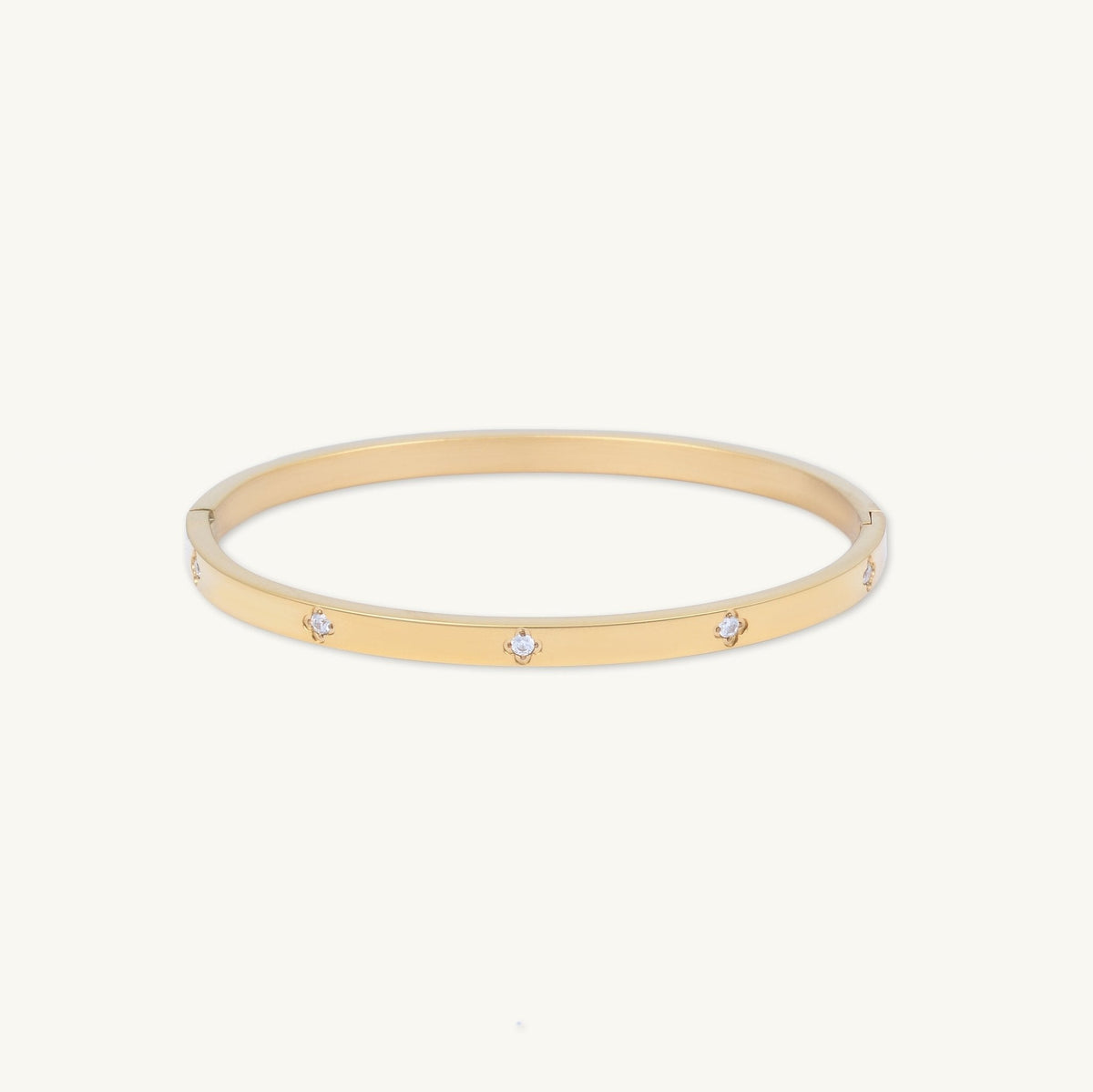 Clover zirconia hinged bangle bracelet in gold – Vessaly