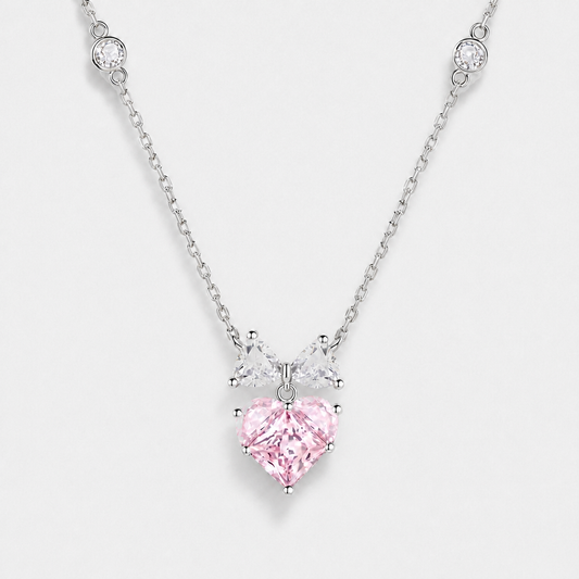 Sterling Silver Bow Heart Pendant Necklace - Silver