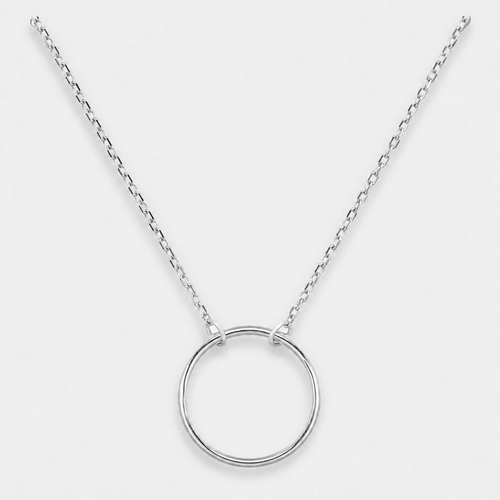 925 Sterling Silver Circle Pendant Necklace - Silver