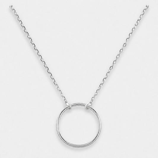925 Sterling Silver Circle Pendant Necklace - Silver