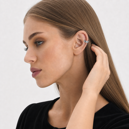 Sterling Silver Ear Cuff worn by model — profile view