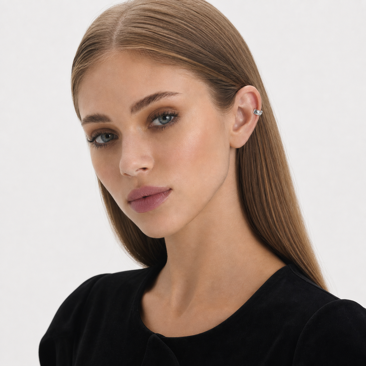 Sterling Silver Ear Cuff worn by model — three-quarter view