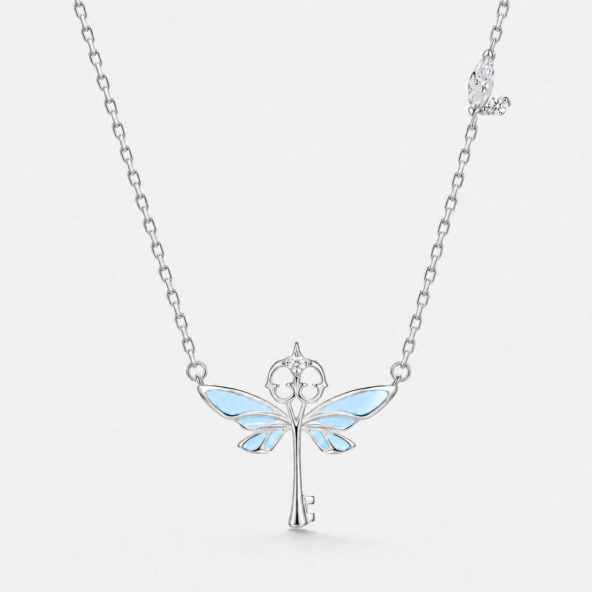 Sterling Silver Glow in the Dark Winged Key Necklace - Default Title