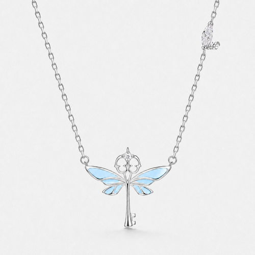 Sterling Silver Glow in the Dark Winged Key Necklace - Default Title