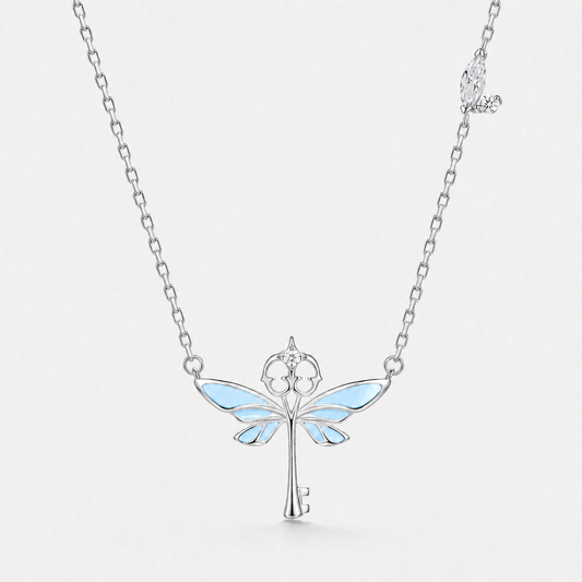 Sterling Silver Glow in the Dark Winged Key Necklace - Default Title