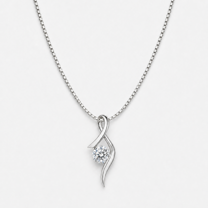 Sterling Silver Zirconia Solitaire Pendant Necklace - Silver / 925 Sterlingsilber
