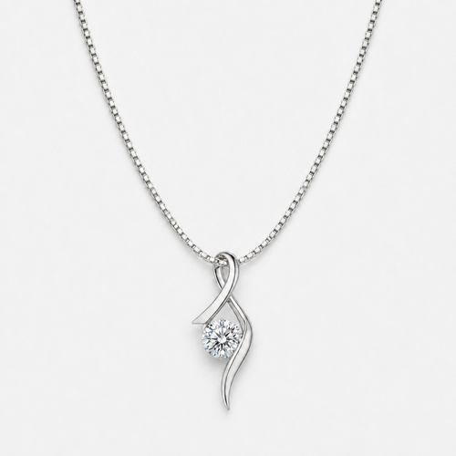 Sterling Silver Zirconia Solitaire Pendant Necklace - Silver / 925 Sterlingsilber