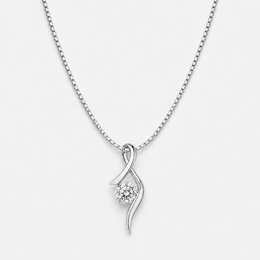 Sterling Silver Zirconia Solitaire Pendant Necklace - Silver / 925 Sterlingsilber