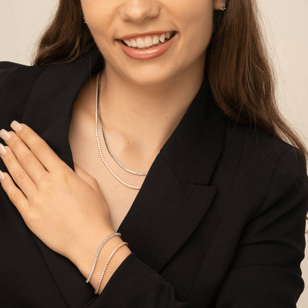 Tennis Sapphire Bracelet worn on wrist 18K gold vermeil adjustable – Ravyena