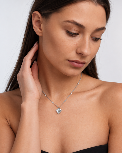 Model wearing Dainty Love Pendant Clavicle Necklace — silver — view 2