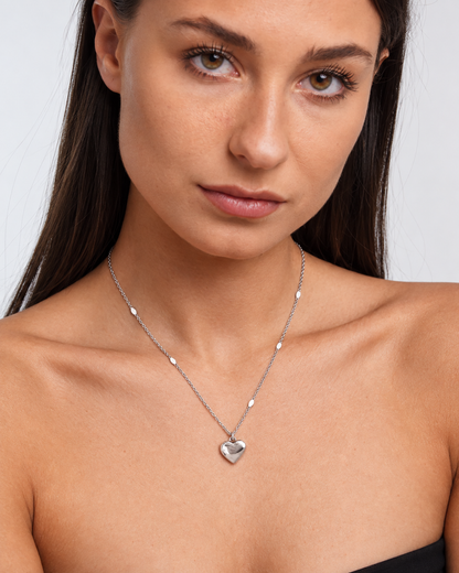 Model wearing Dainty Love Pendant Clavicle Necklace — silver — view 3