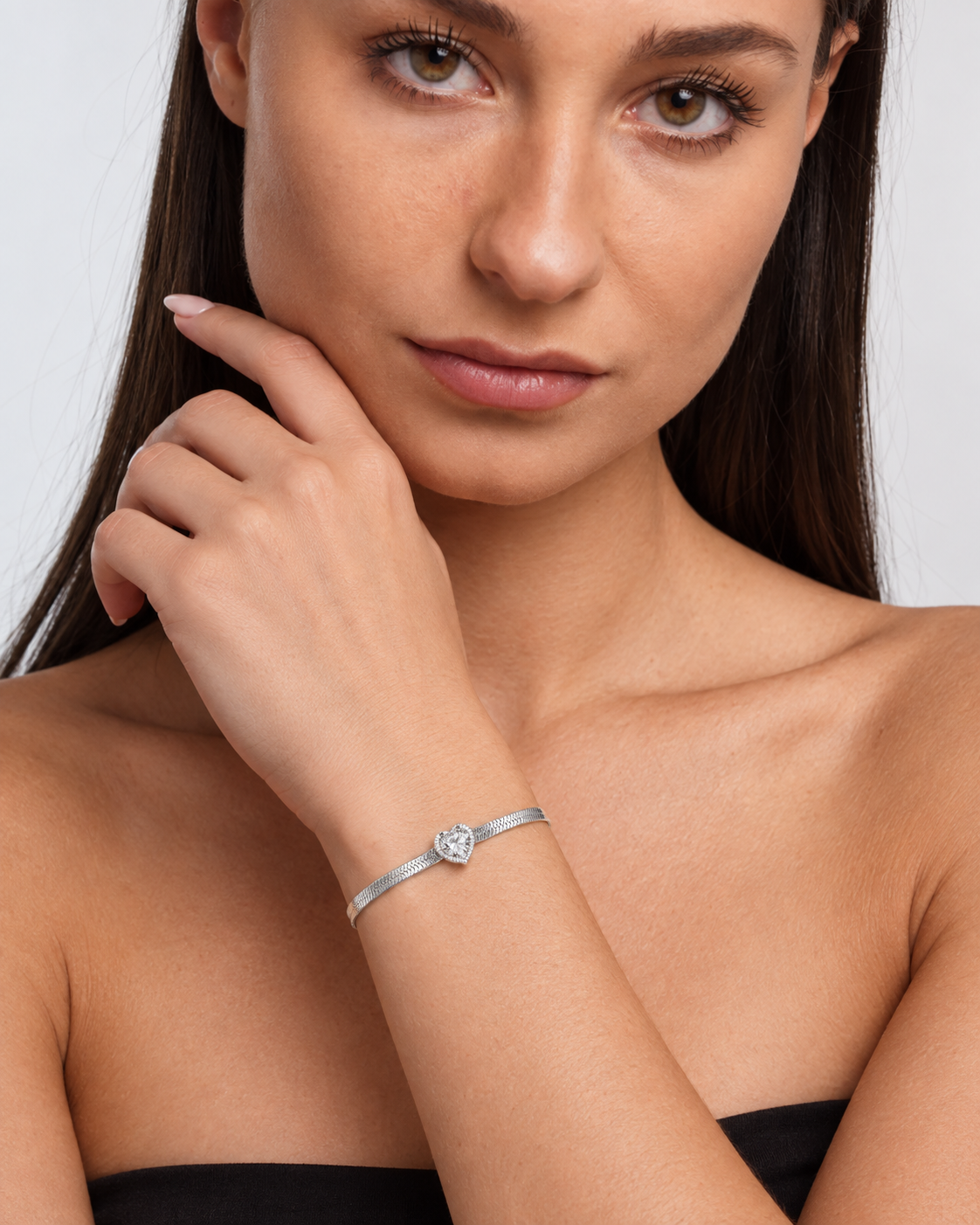 Model wearing Snake Chain Herringbone Bracelet — view 3