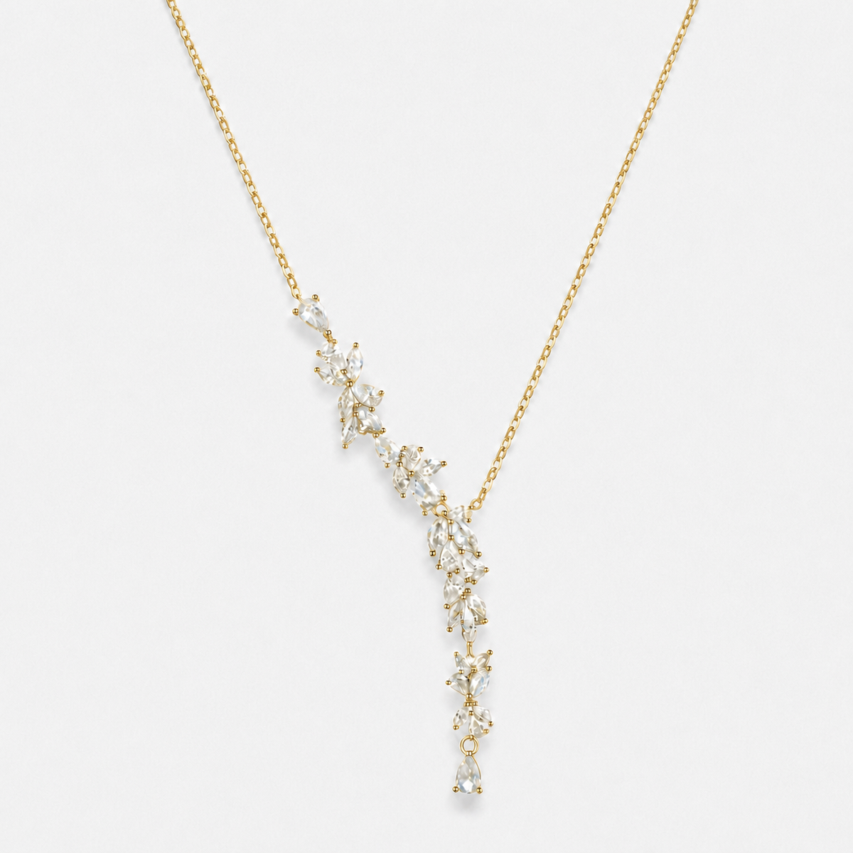 Wisteria Flower Drop Y Necklace - 40+2.5+2.5cm / Gold
